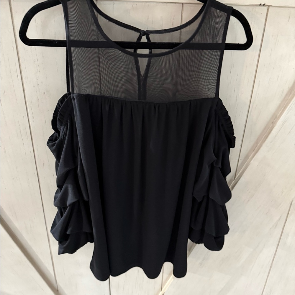 INC International Concepts Black Ruffled Blouse